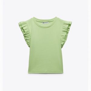 COPY - NWT Zara Ruffled Sleeve Top Light Green Size Large